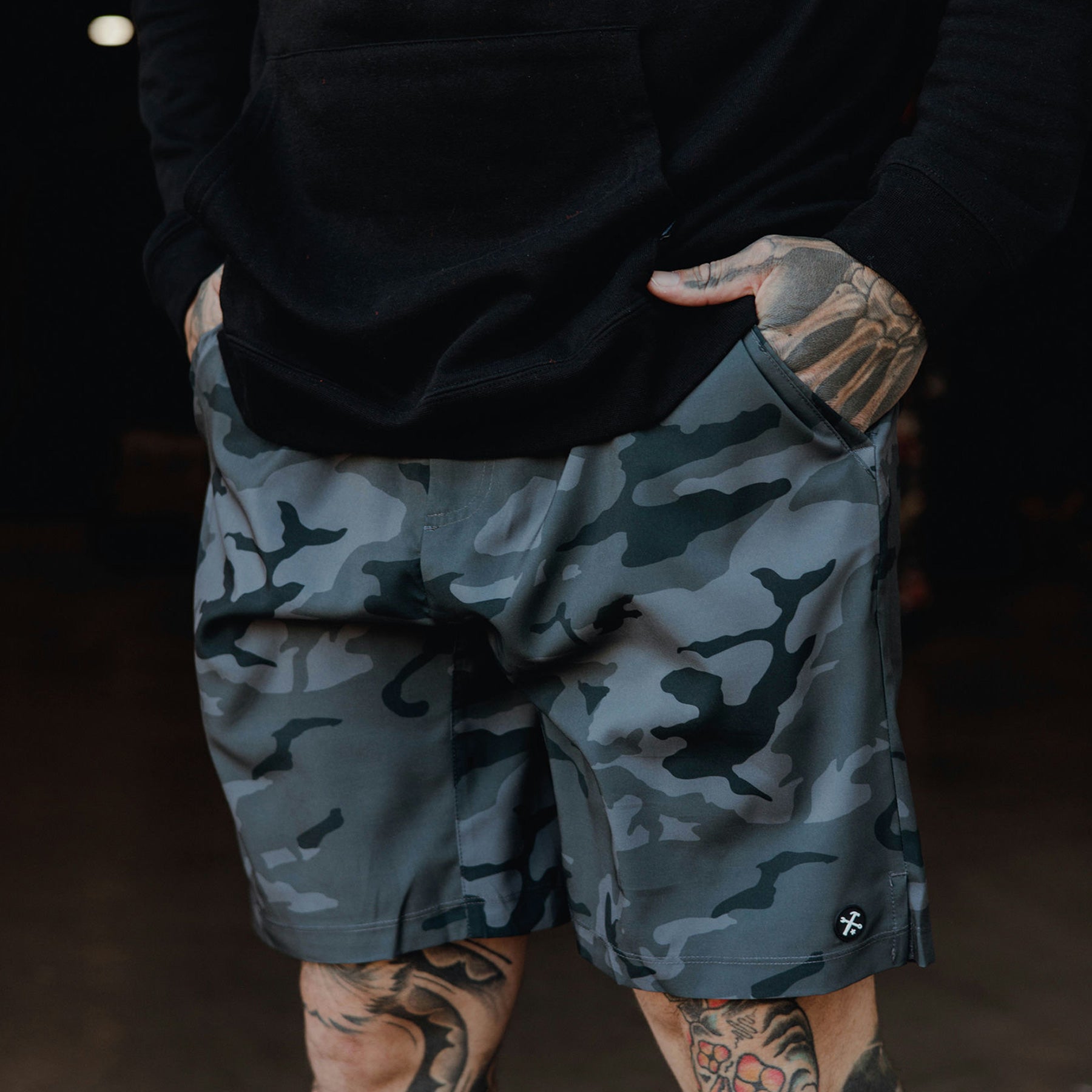 Men's Gym Shorts - Black Camo 9 Inch Inseam | Dixxon Flannel Co