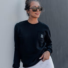 Women's Pocket Crewneck Sweatshirt - Black - Dixxon Flannel Co.