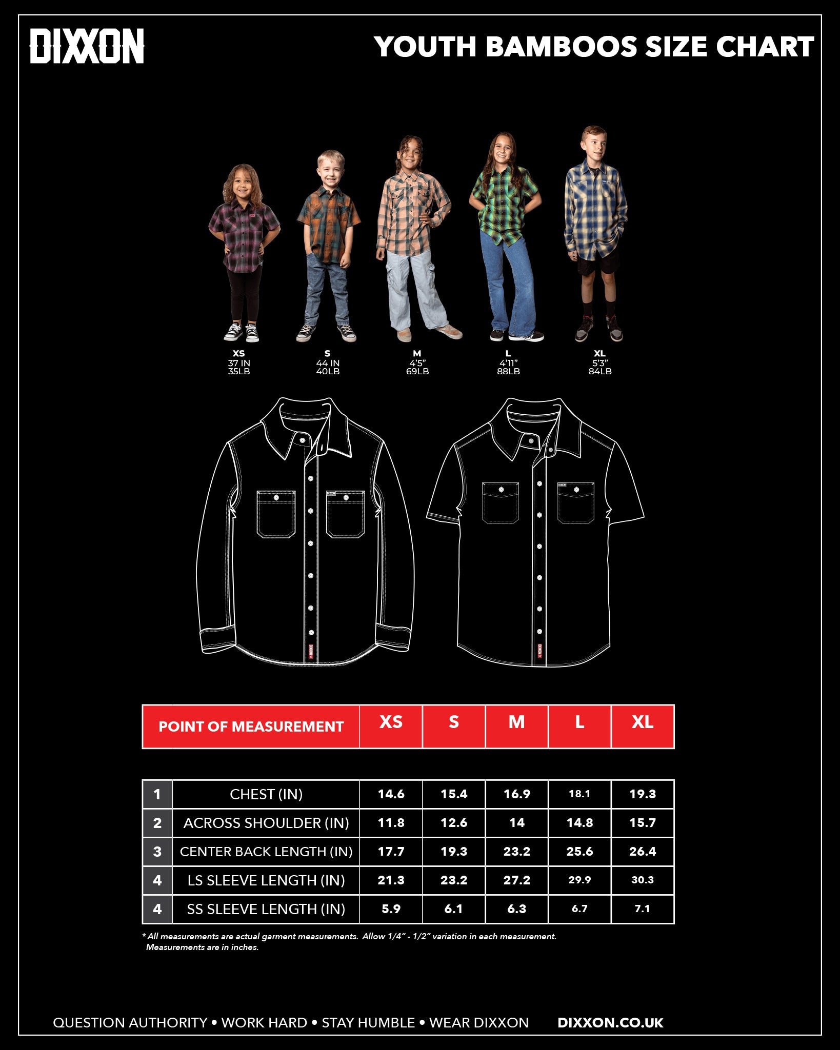 Youth Size Chart - Dixxon Flannel Co.