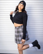 Women's Waffle Knit Long Sleeve Crop Tee - Black - Dixxon Flannel Co.