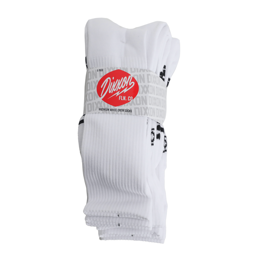Dixxon 6pk Premium Crew Socks - White