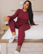 Women's Waffle Knit Long Sleeve Crop Tee - Maroon | Dixxon Flannel Co. 