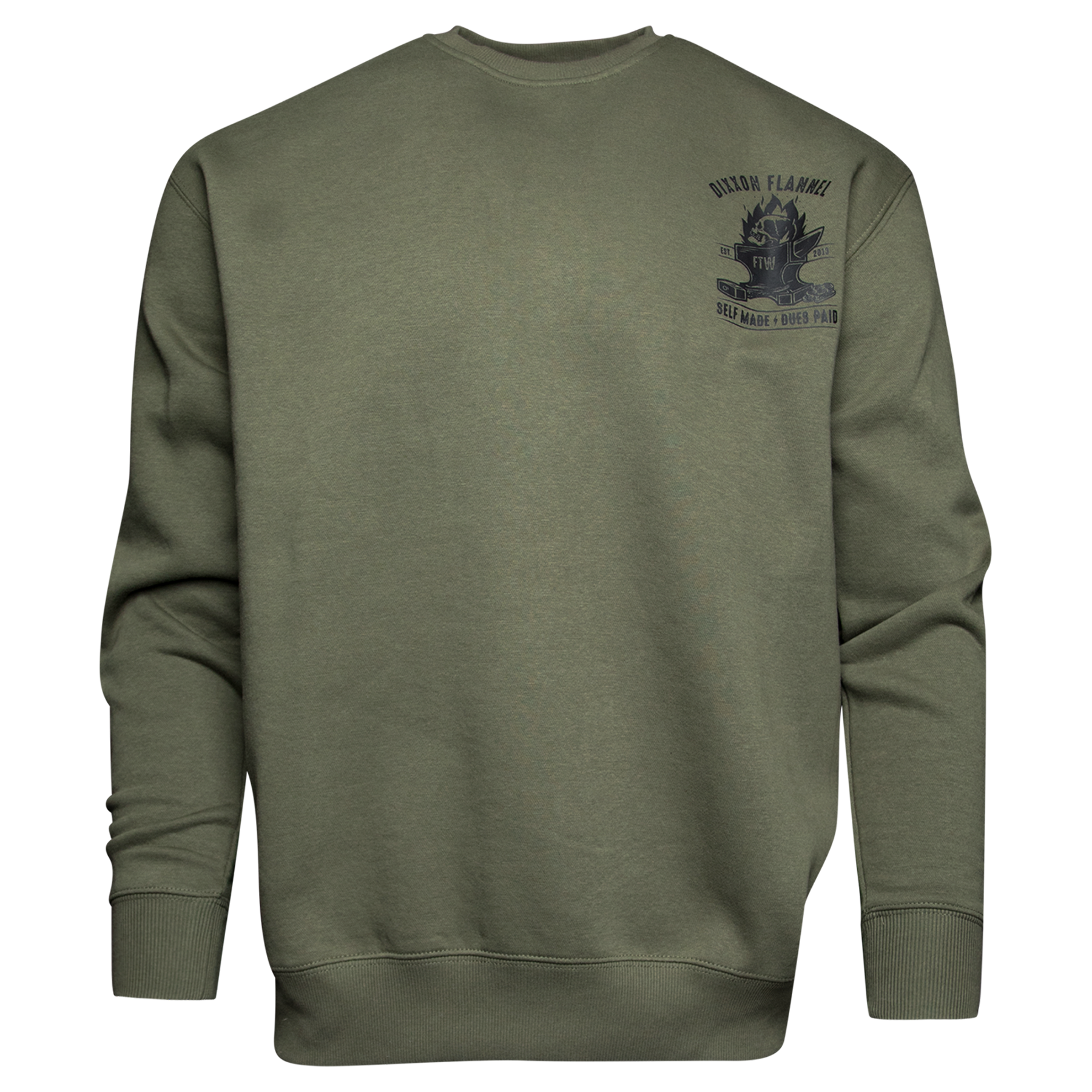 Black Self Made Crewneck Sweatshirt - O.D. Green - Dixxon Flannel Co.