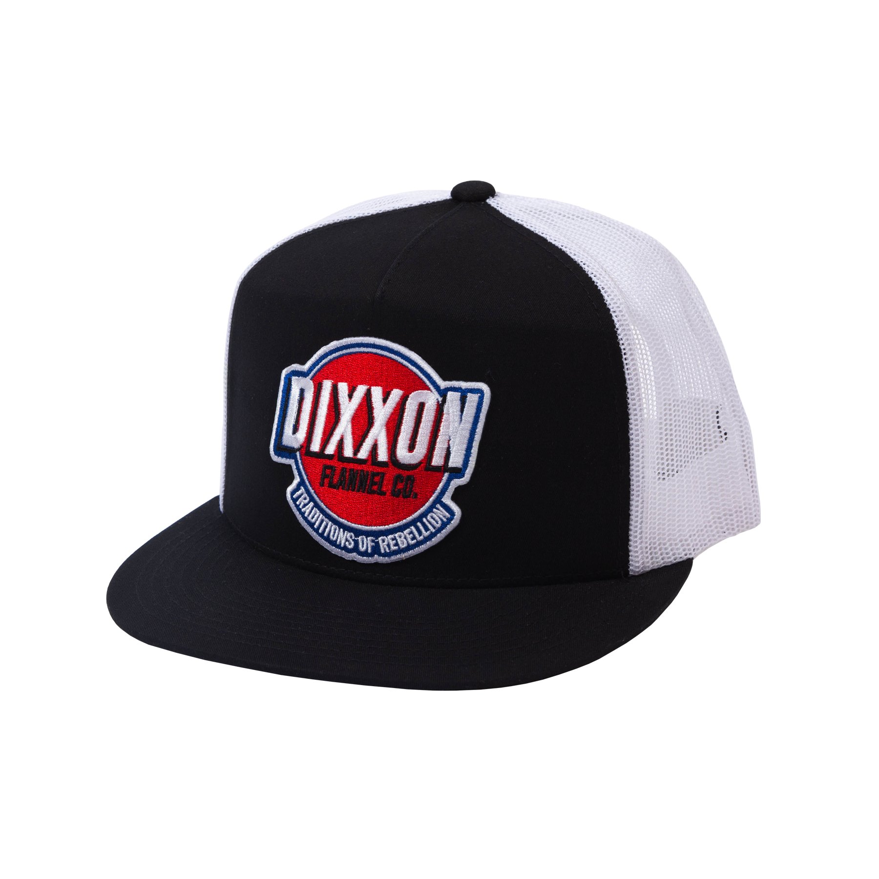 Hot Rod Flat Bill Trucker Snapback - Black & White - Dixxon Flannel Co.