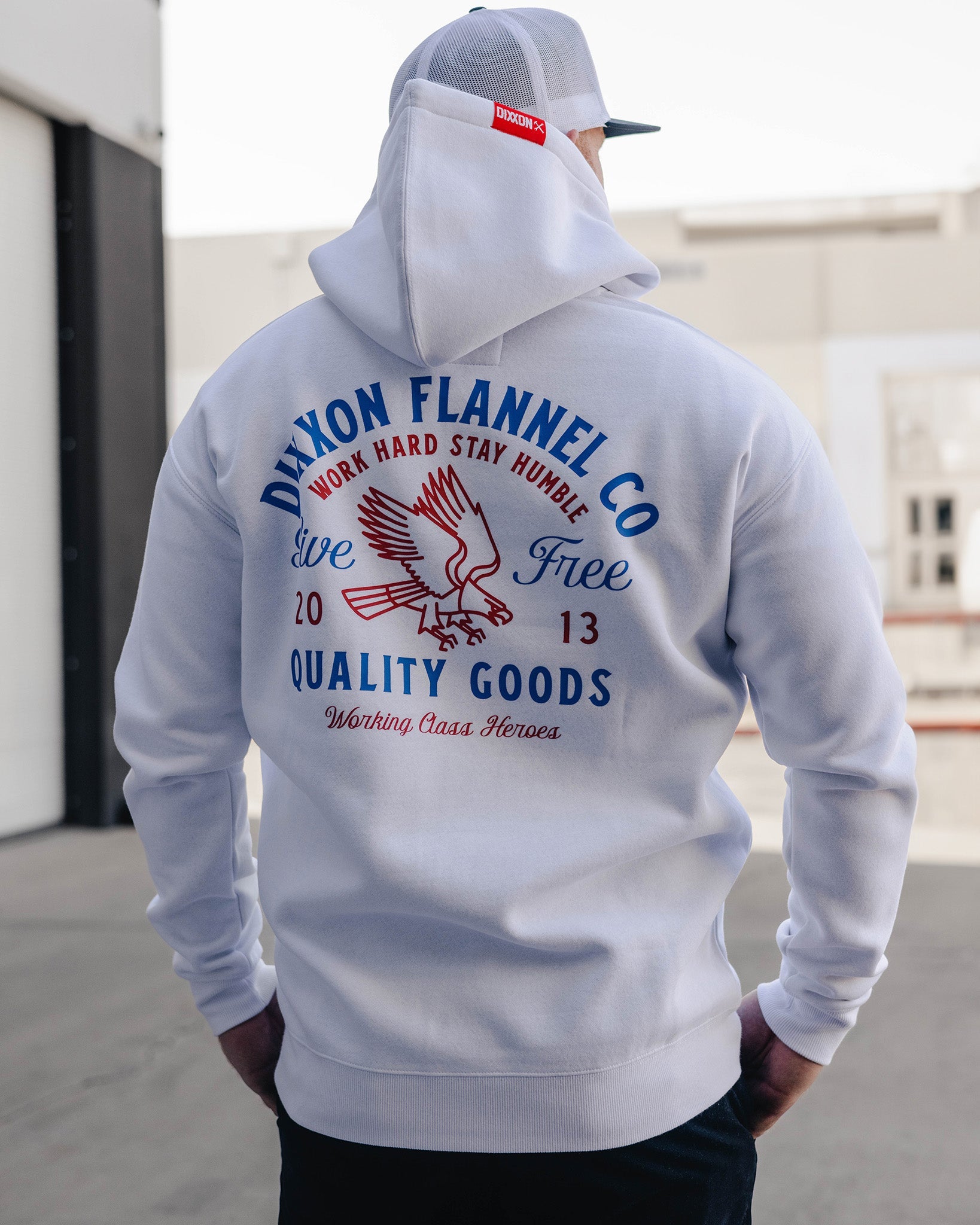 Red & Blue Quality Goods Pullover Hoodie - White | Dixxon Flannel