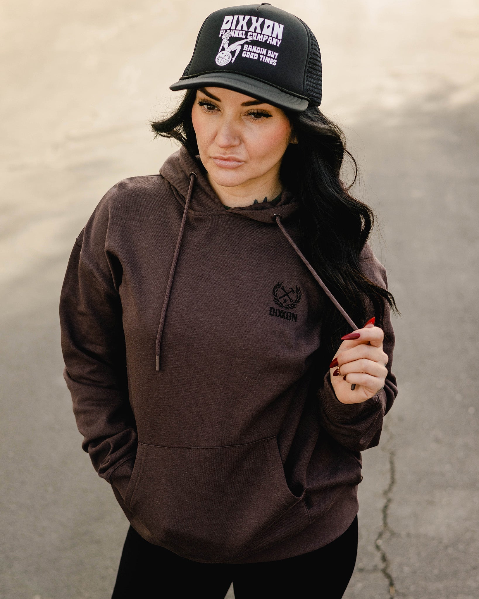 Women's Black Crest Lightweight Pullover Hoodie - Brown - Dixxon Flannel Co. 