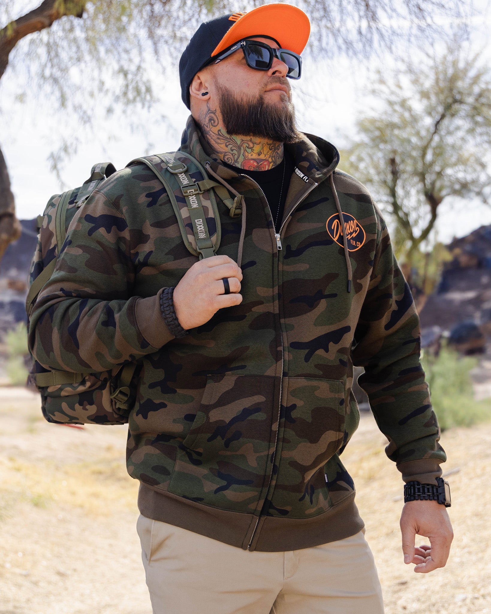 Black & Orange Esso Zip Up Hoodie - Camo | Dixxon Flannel Co