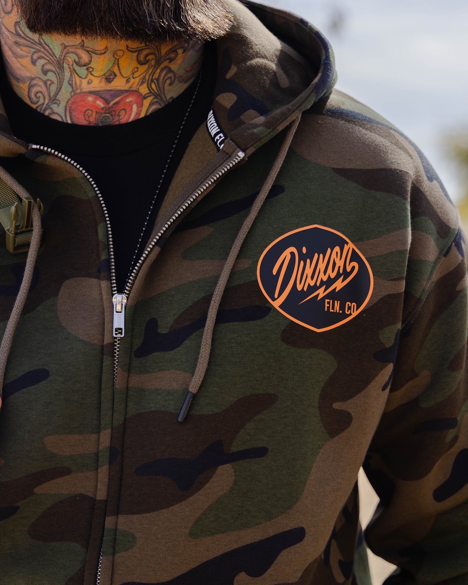 Black & Orange Esso Zip Up Hoodie - Camo | Dixxon Flannel Co