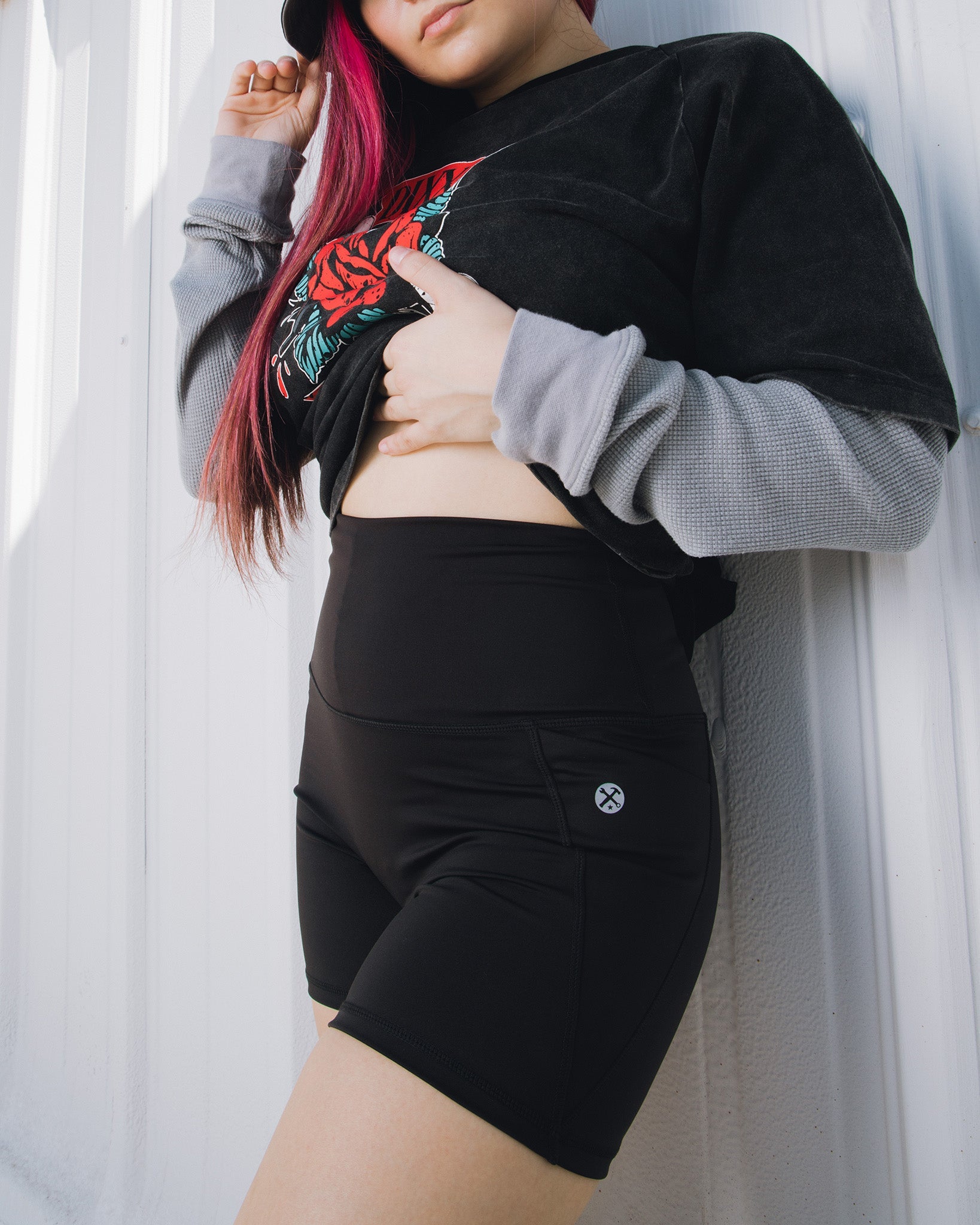Womens black biker shorts sales