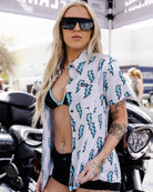 Women's Voltage Party Shirt - Grey & Blue - Dixxon Flannel Co. 
