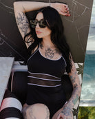 Women's Coastline Mesh One Piece Swimsuit - Black & White - Dixxon Flannel Co.