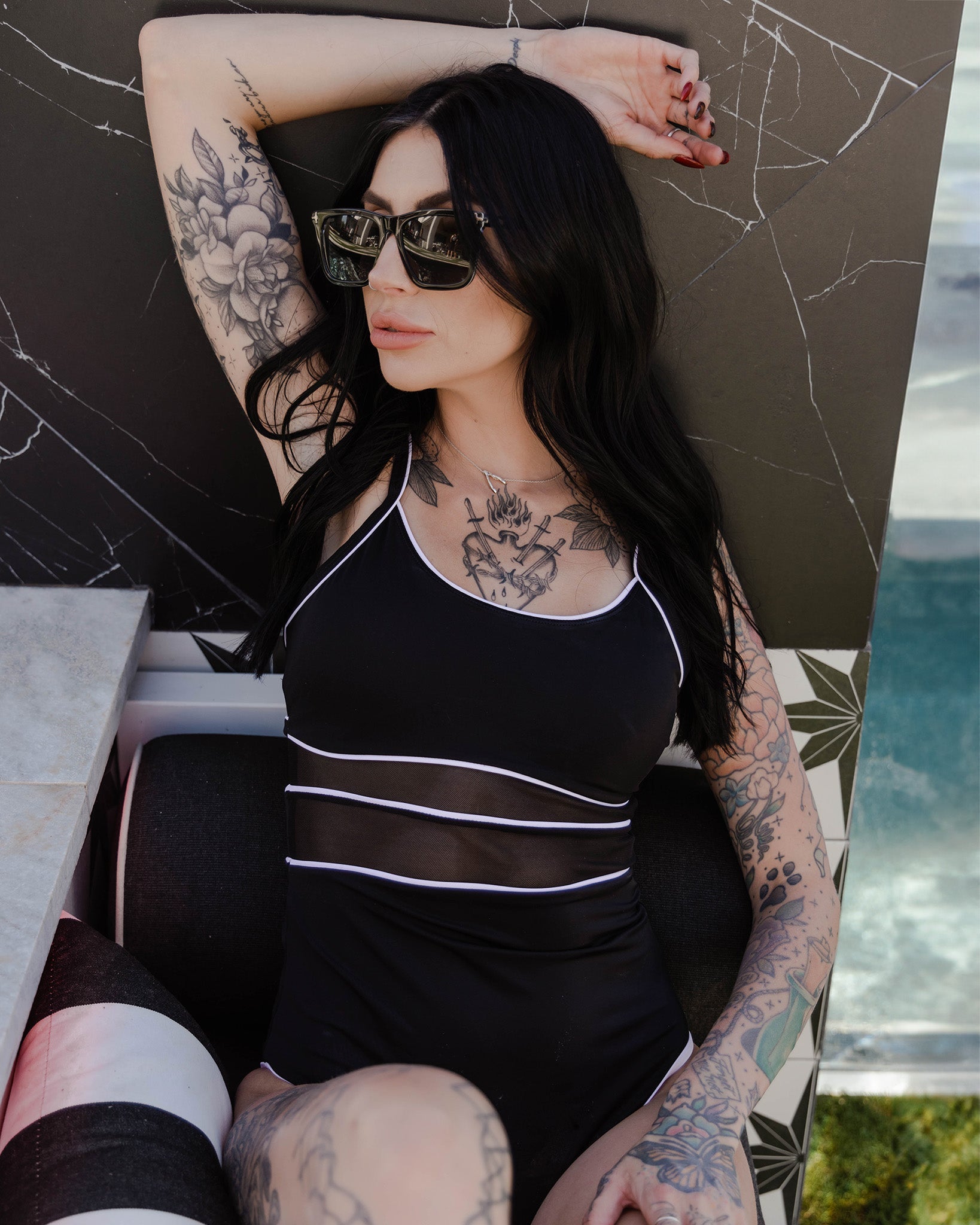 Women's Coastline Mesh One Piece Swimsuit - Black & White - Dixxon Flannel Co.