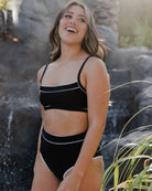 Women's Black & White Coastline High Waisted Bikini Bottom - Dixxon Flannel Co.