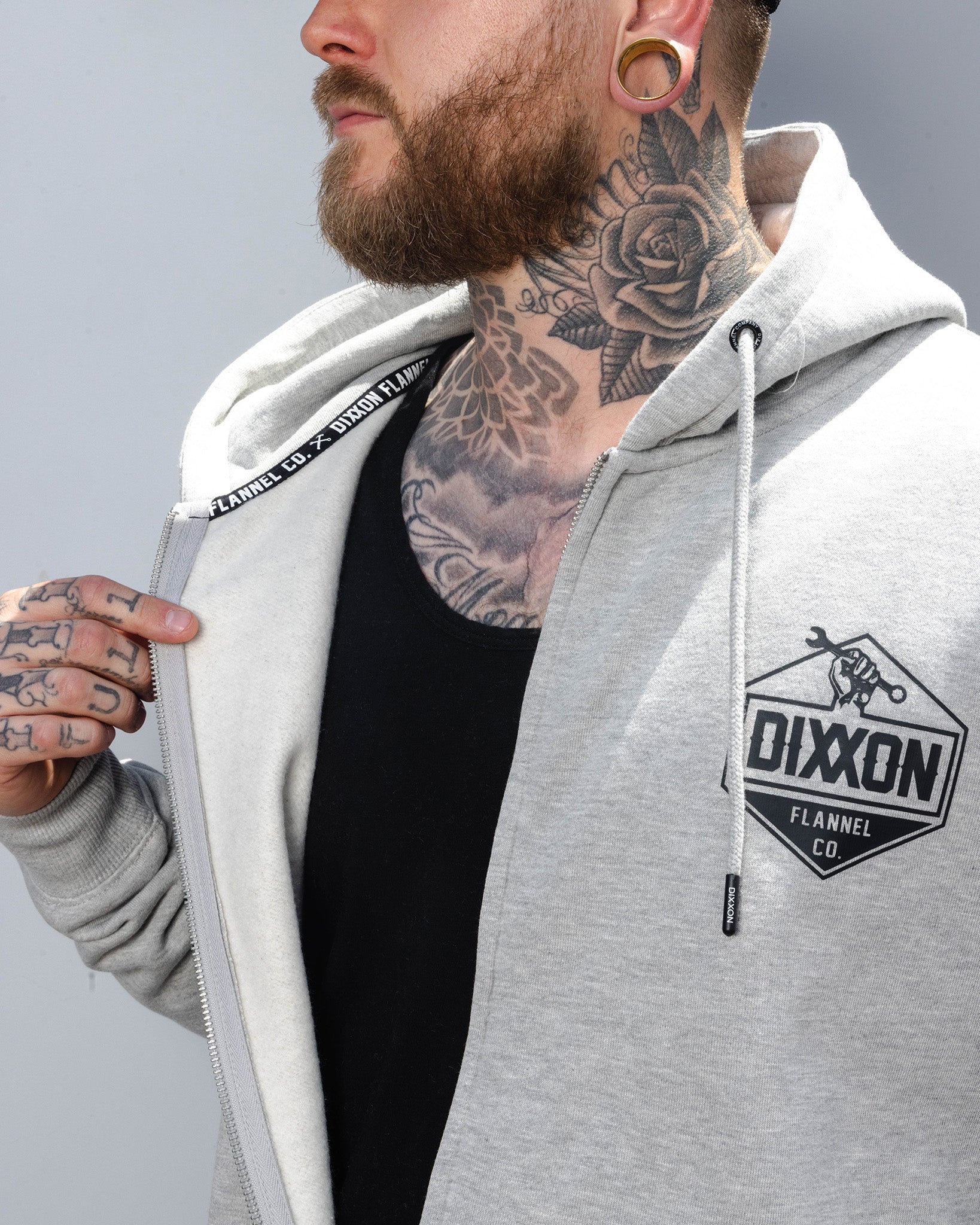 Black Working Class Logo Zip Up Hoodie - Heather Grey - Dixxon Flannel Co.