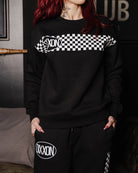 Women's White Checkers Crewneck Sweatshirt - Black - Dixxon Flannel Co.