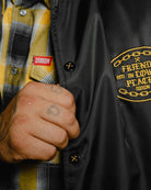 Friends in Low Places Nylon Varsity Jacket - Black | Dixxon Flannel Co. 