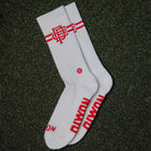 Badge Premium Crew Socks - Red & White - Dixxon Flannel Co.