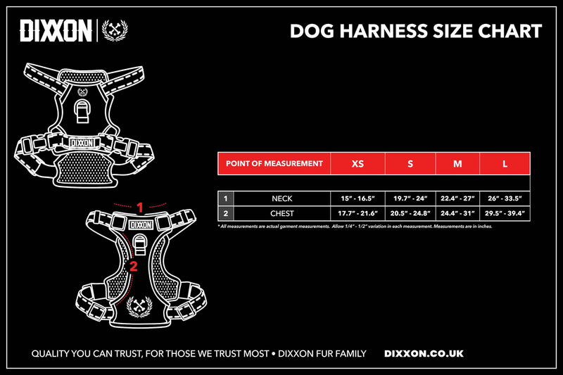 Dixxon Dog Harness Size Guide