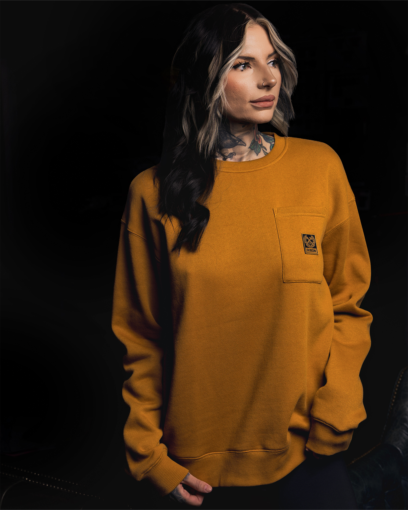 Women's Pocket Crewneck Sweatshirt - Camel - Dixxon Flannel Co.