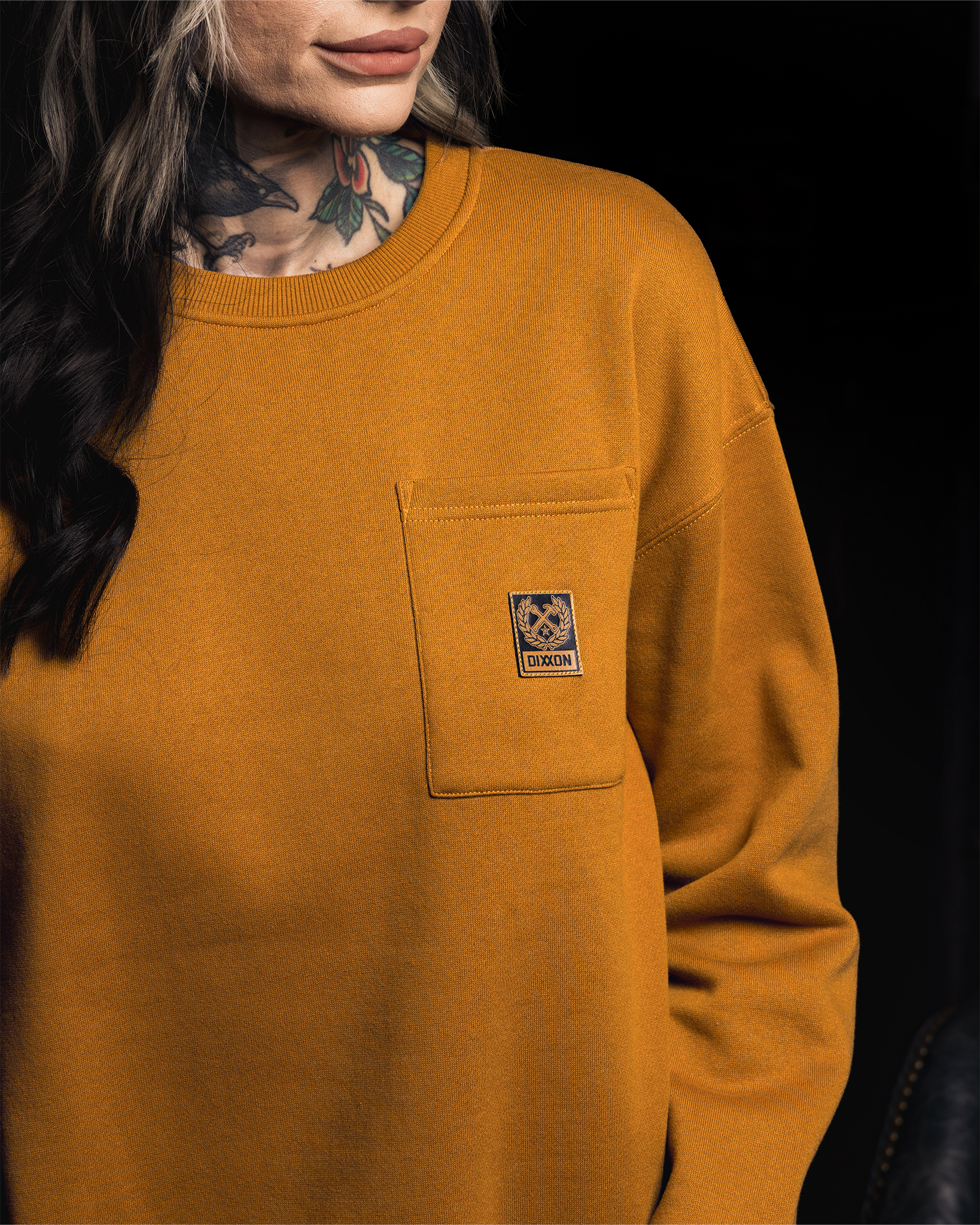 Women's Pocket Crewneck Sweatshirt - Camel - Dixxon Flannel Co.