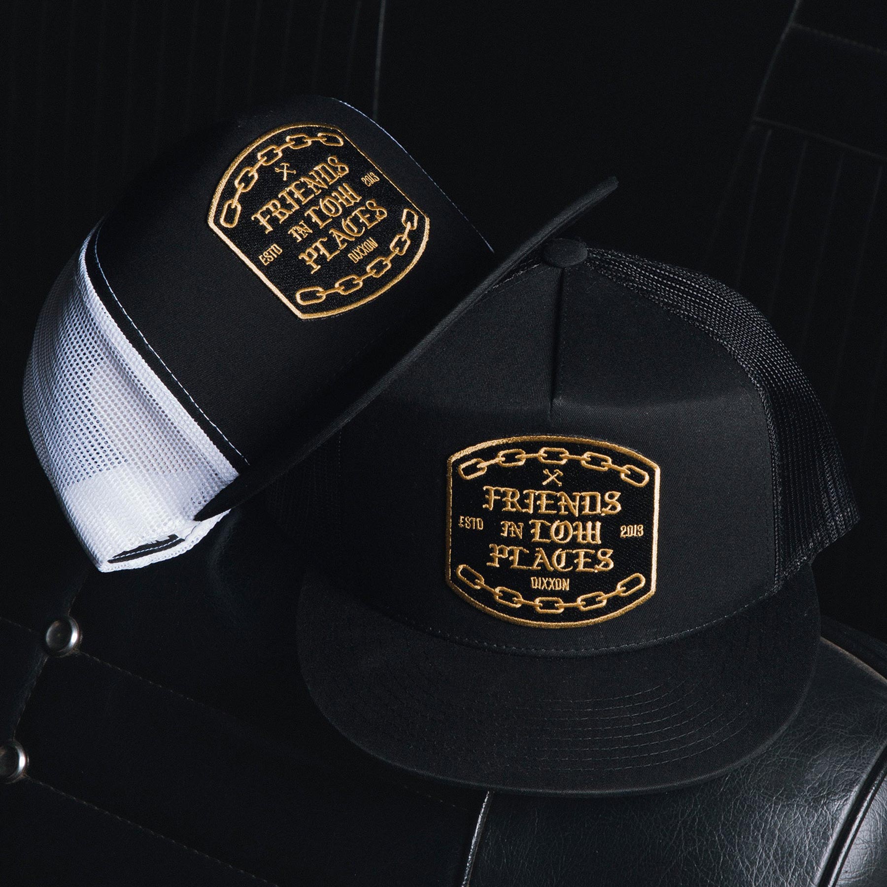 Low Places Chains Flat Bill Trucker Snapback - Black & White - Dixxon Flannel Co.