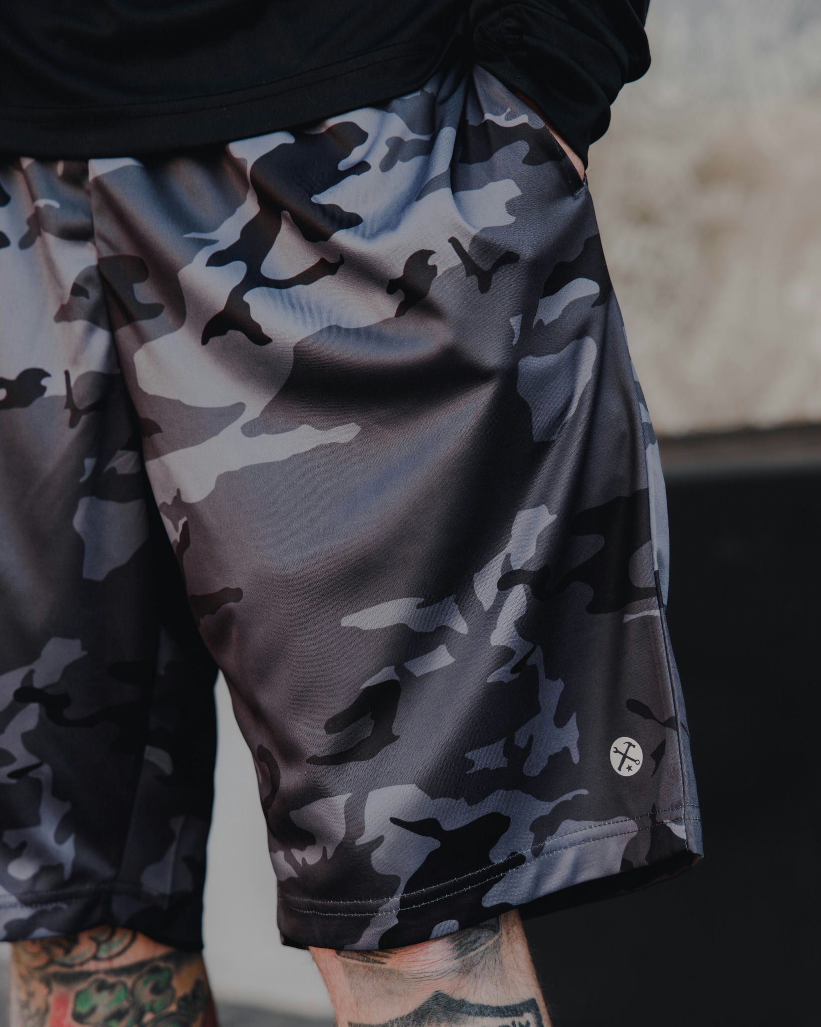 Burnside Men's Camo Board Shorts - Diamond Dobby Print With Drawstring Waist (Black Camo)