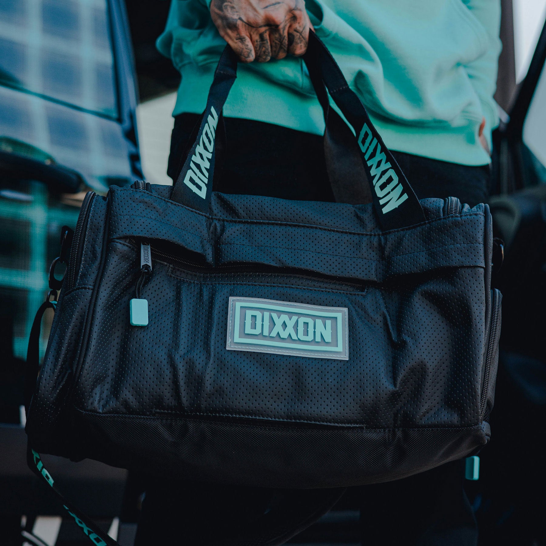 Leather Overload Duffle Bag - Black Perforated - Dixxon Flannel Co.