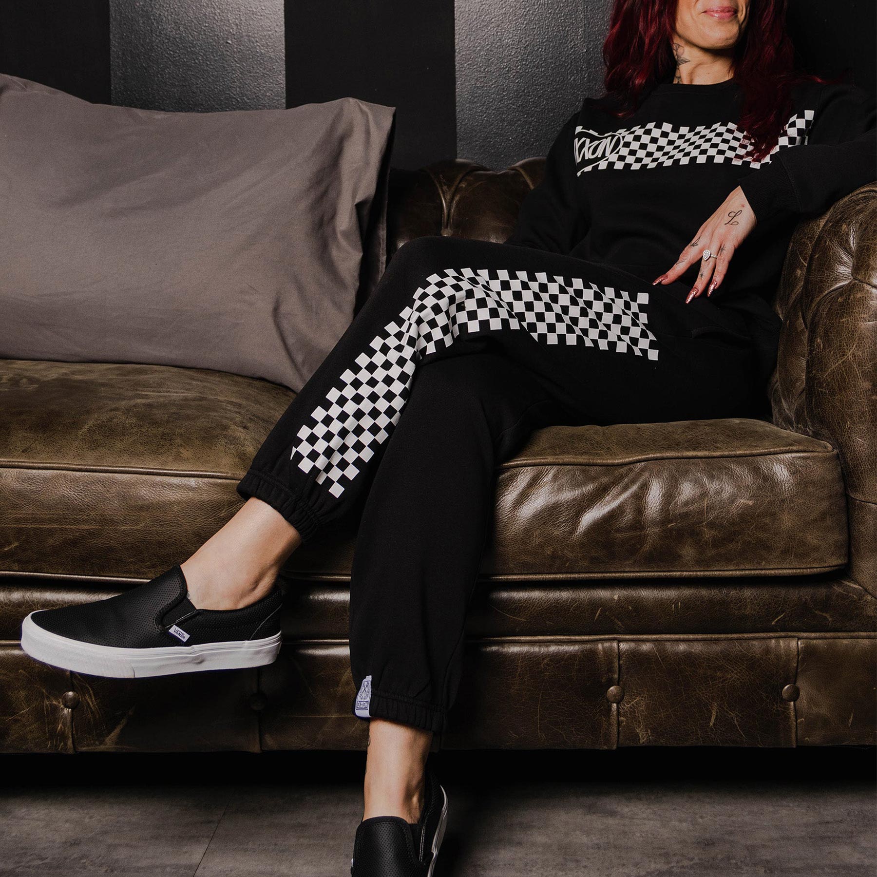 Women's White Checkers Sweatpants - Black - Dixxon Flannel Co.