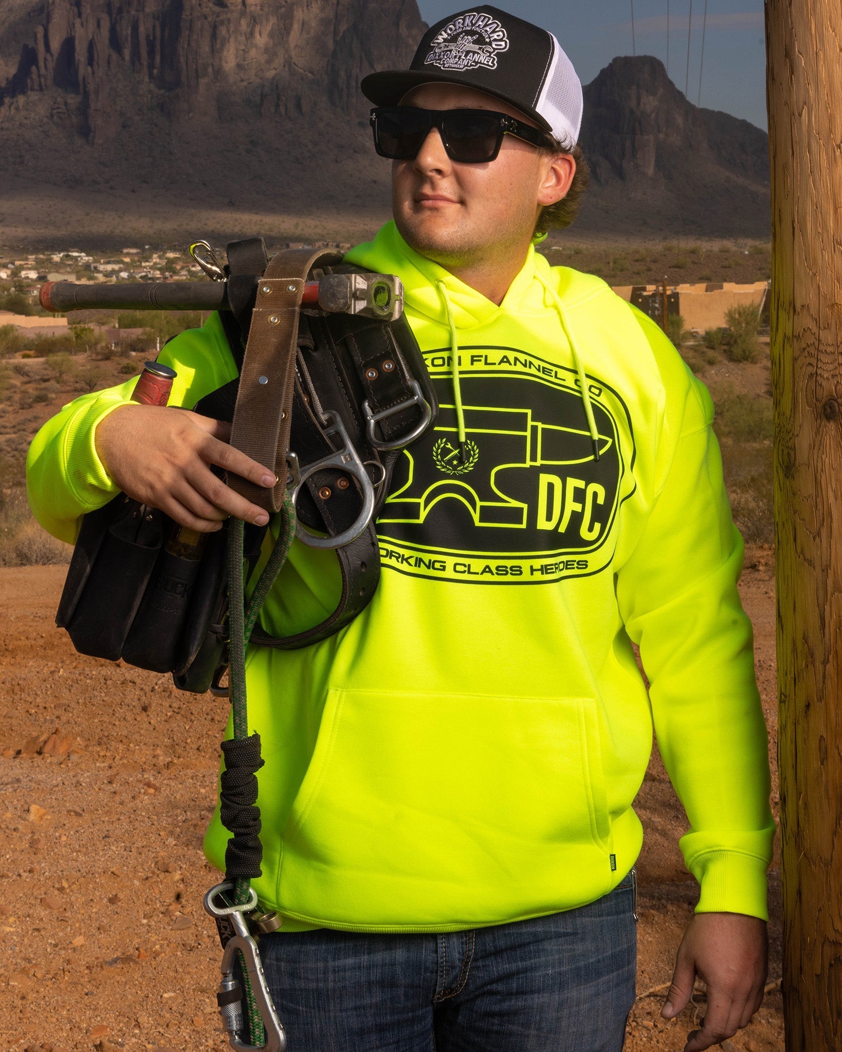 Black Checkpoint Pullover Hoodie - Safety Yellow | Dixxon Flannel