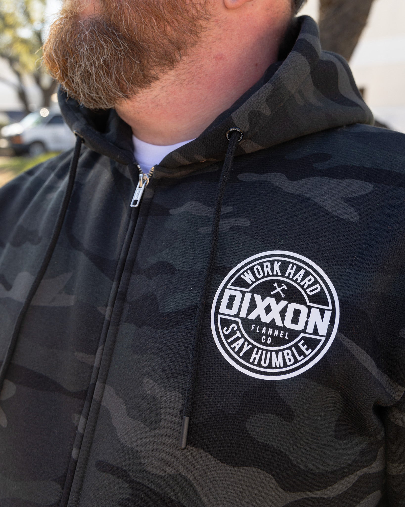 White Corpo Zip Up Hoodie - Black Camo | Dixxon Flannel Co