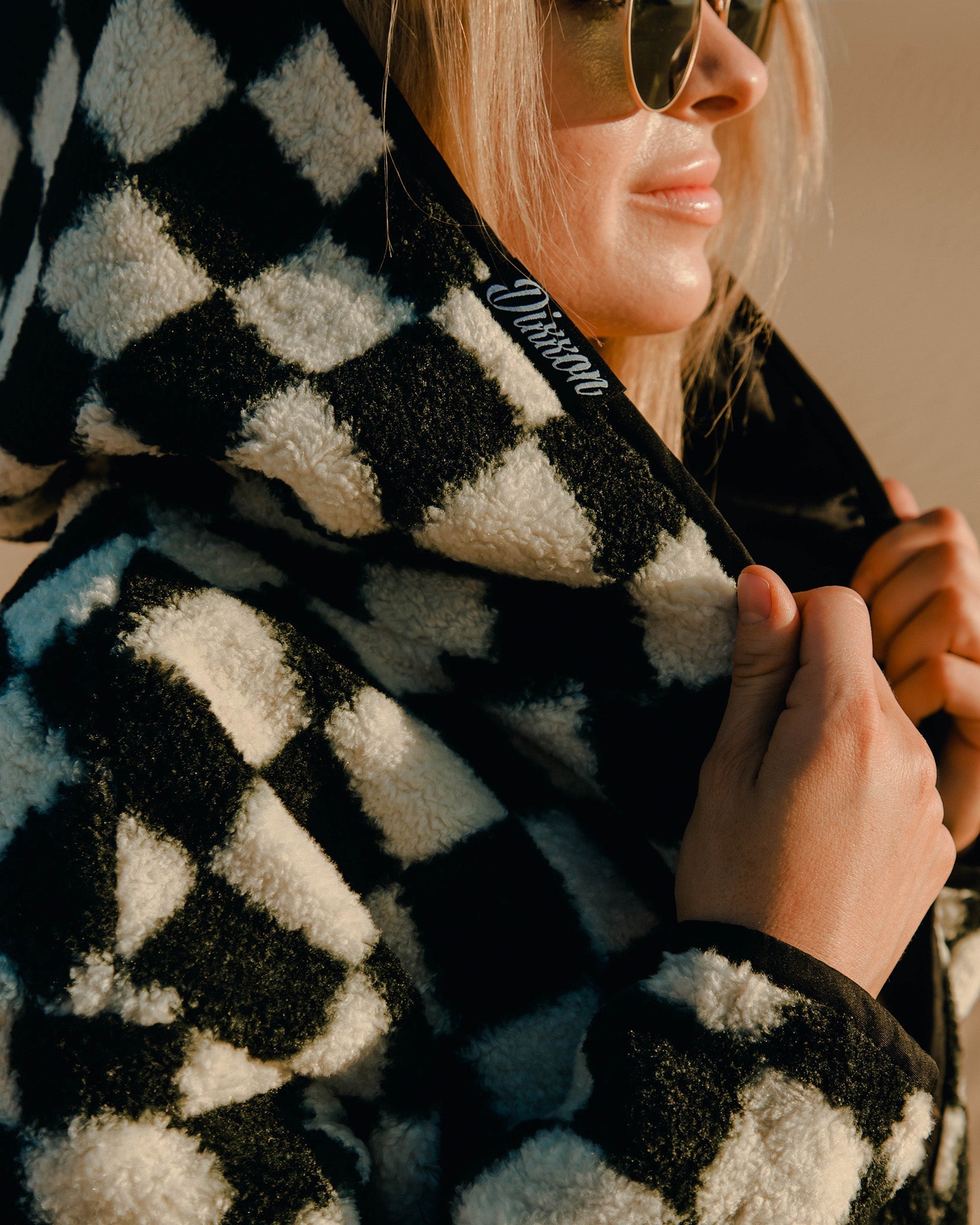 Women's Checkered Sherpa Cardigan - Black & White - Dixxon Flannel Co.