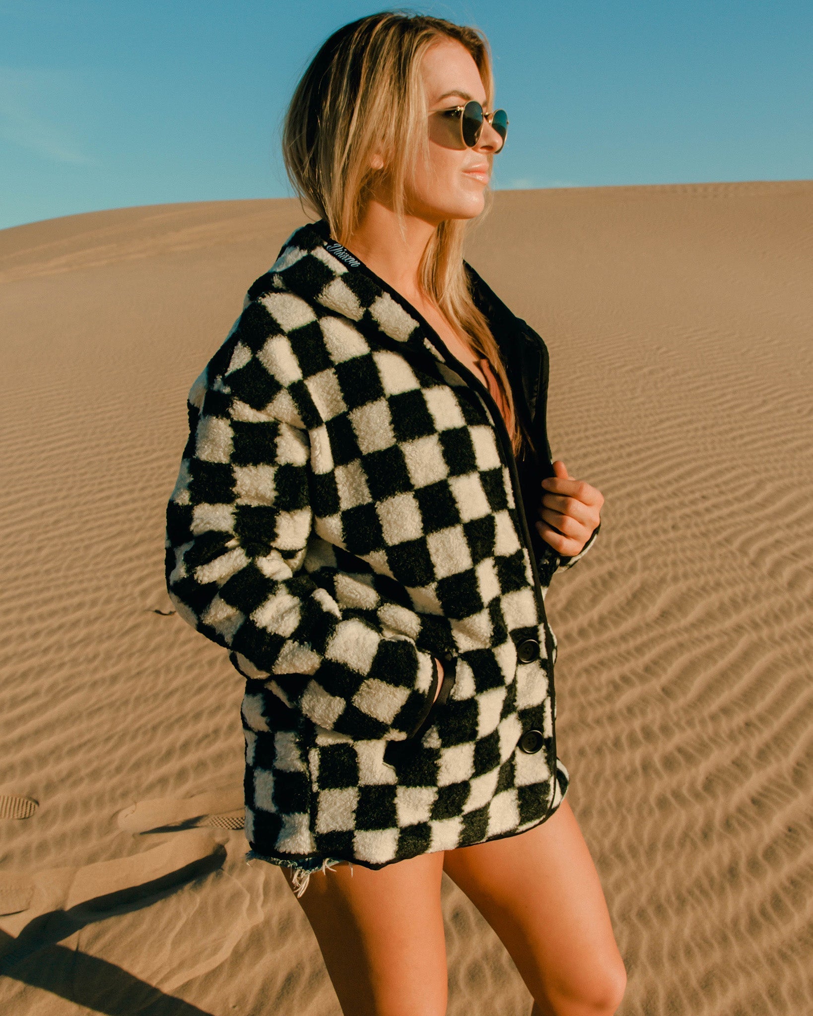 Women's Checkered Sherpa Cardigan - Black & White - Dixxon Flannel Co.