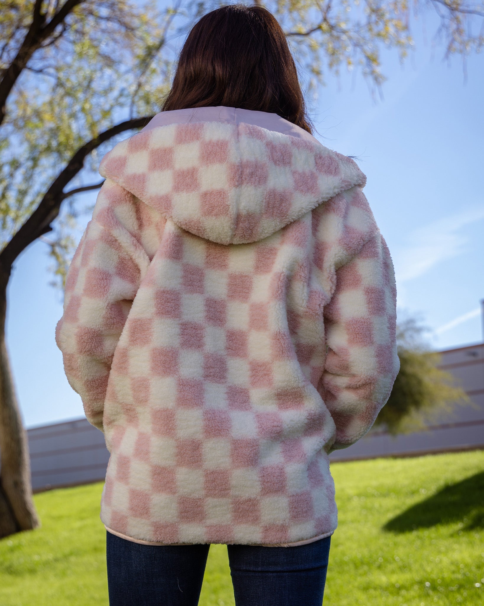 Youth Sherpa Cardigan Pink & Cream Checkered | Dixxon Flannel Co