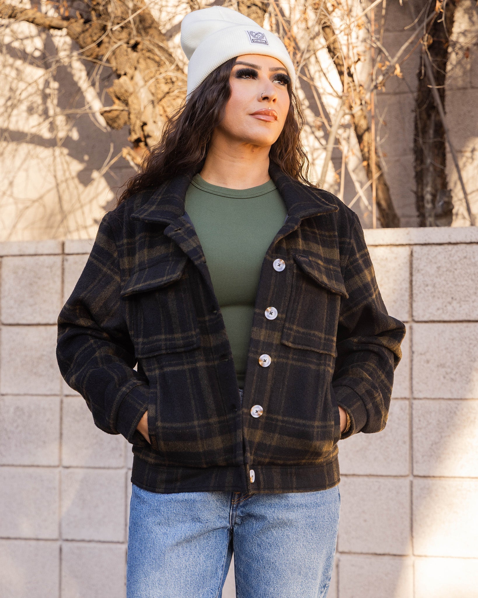 Women's Cropped Shacket - Brown & Black - Dixxon Flannel Co.