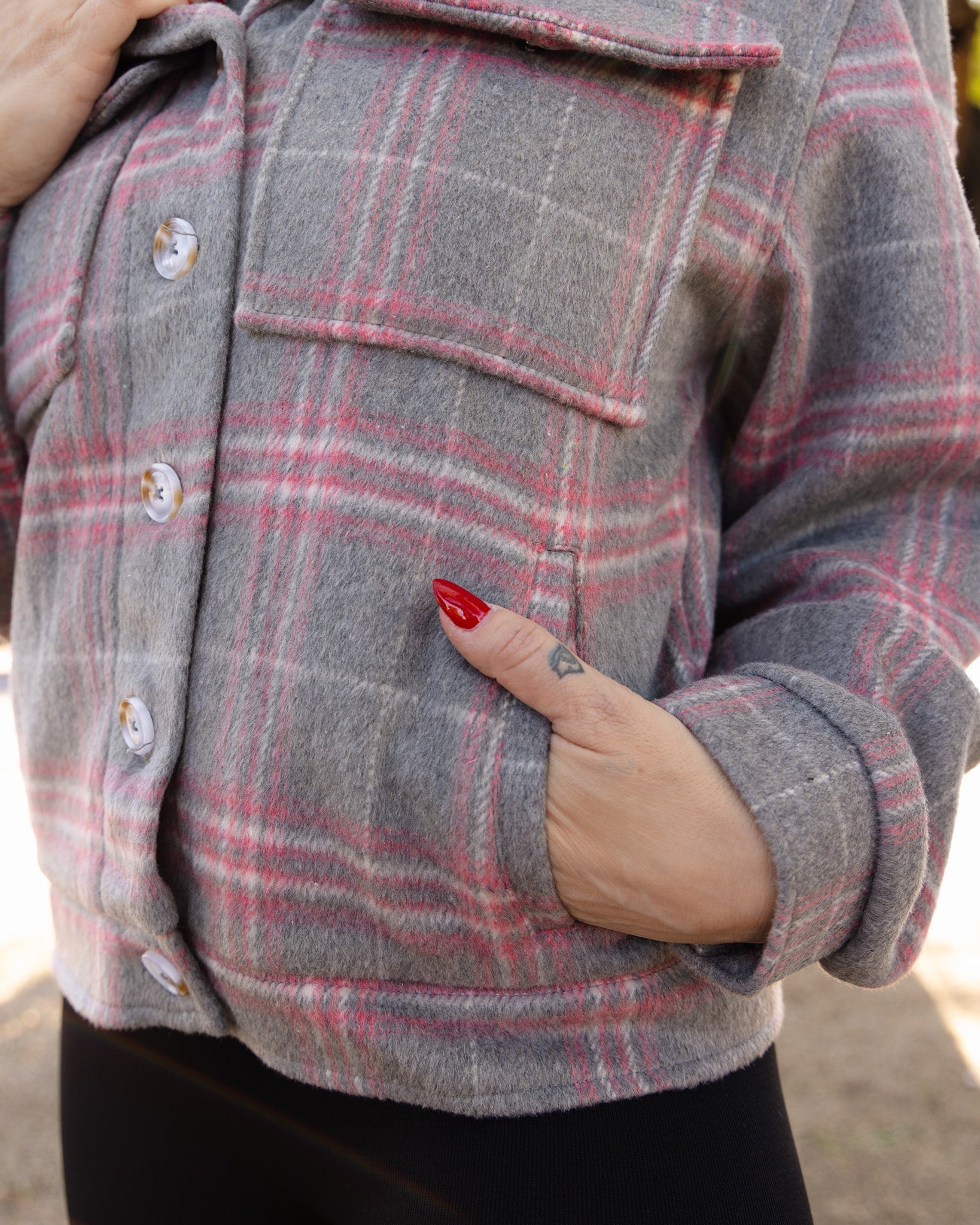 Women's Cropped Shacket - Grey & Pink - Dixxon Flannel Co.