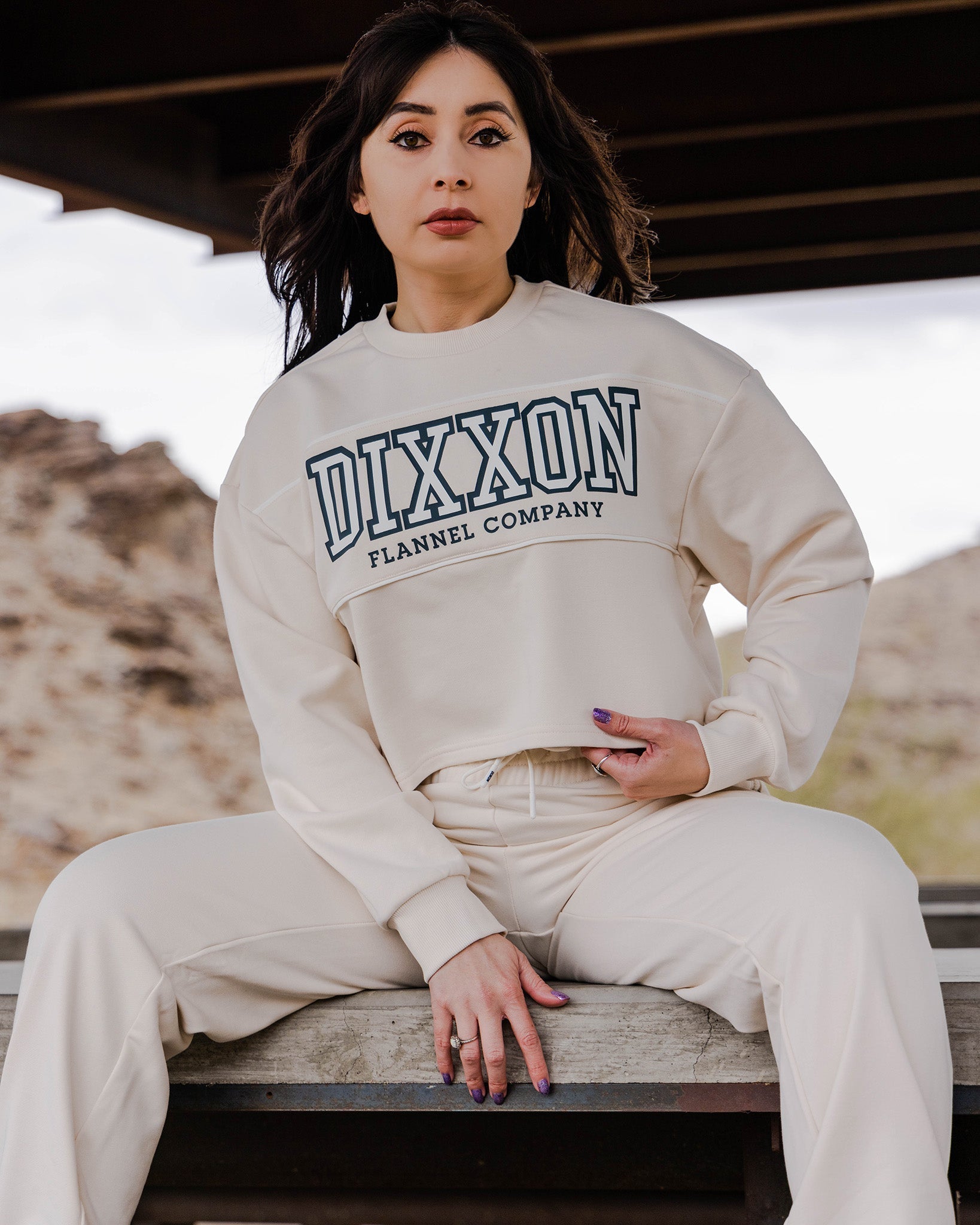 Women's DFCO Cropped Crewneck Sweatshirt - Bone - Dixxon Flannel Co.