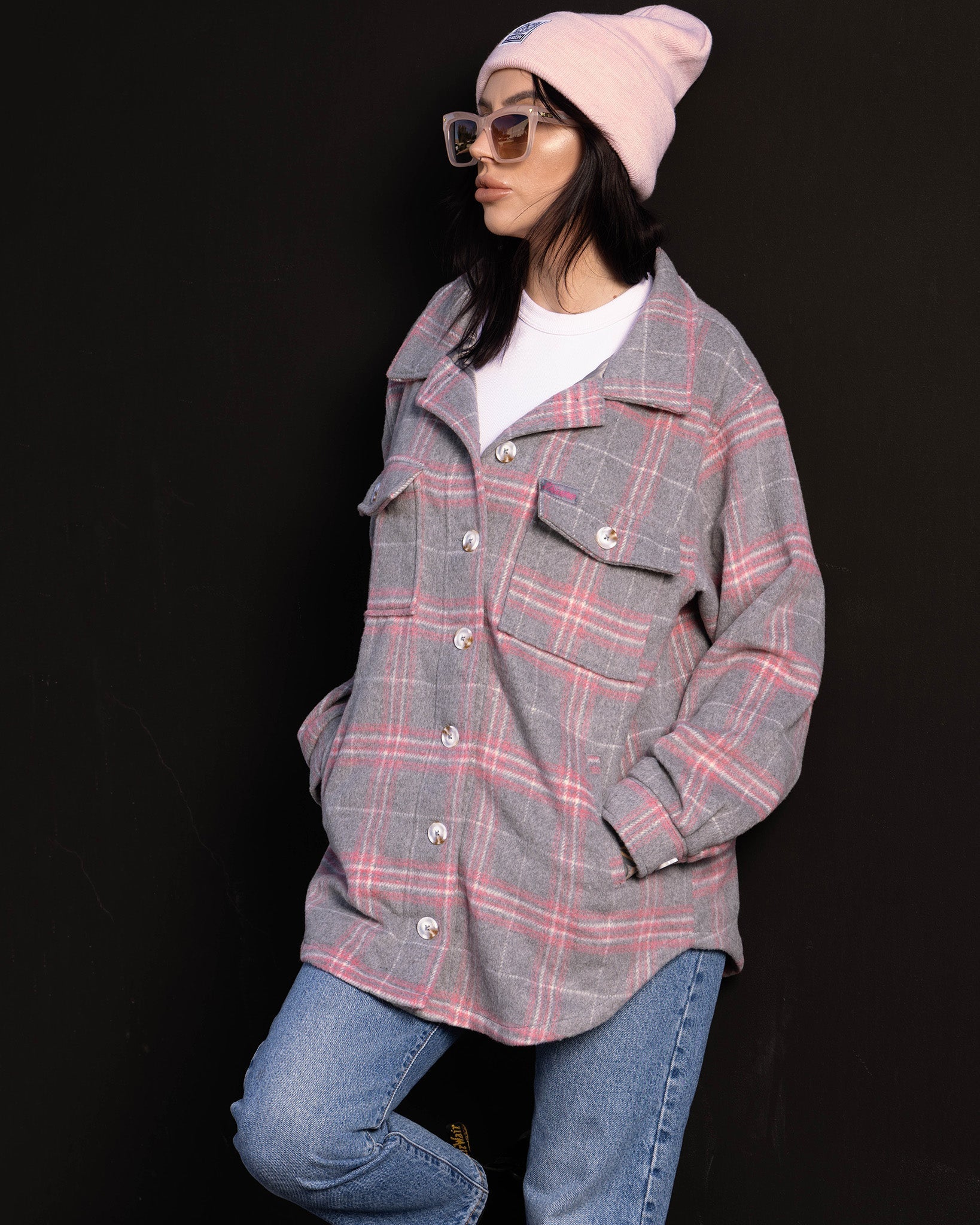 Women's Long Shacket - Grey & Pink - Dixxon Flannel Co.