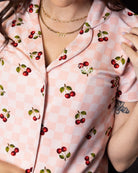 Women's Pink Checkered and Cherry Button Up Pyjama Top - Dixxon Flannel Co.