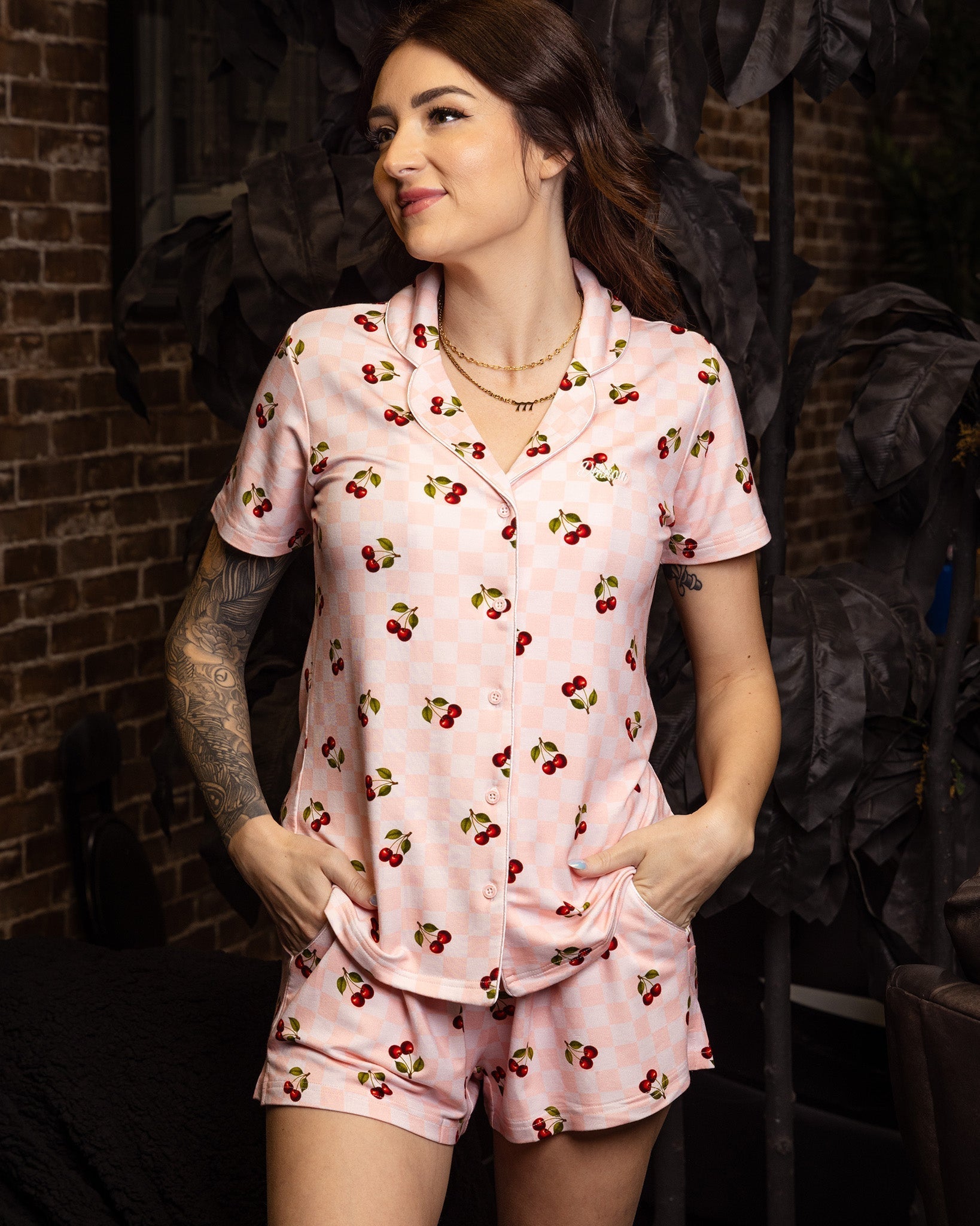 Women's Pink Checkered and Cherry Pyjama Shorts - Dixxon Flannel Co.