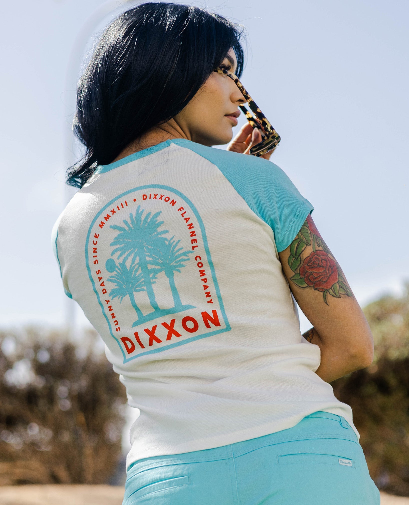 Women's Sunny Days Raglan Tee - White & Tiffany - Dixxon Flannel Co.