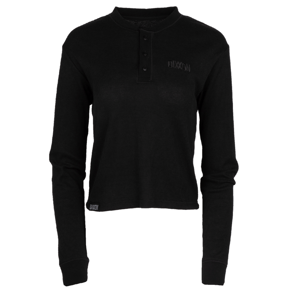 Women's Waffle Knit Long Sleeve Crop Tee - Black