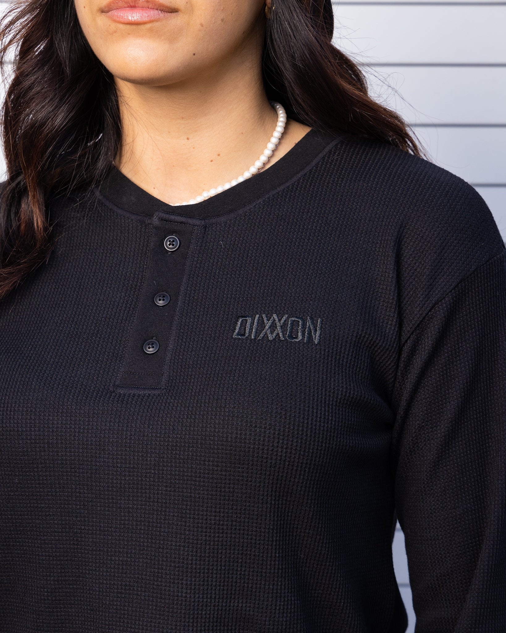 Women's Waffle Knit Long Sleeve Crop Tee - Black | Dixxon Flannel