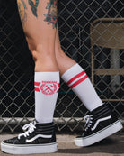 Stay Humble Premium Crew Socks - White & Red | Dixxon Flannel Co.