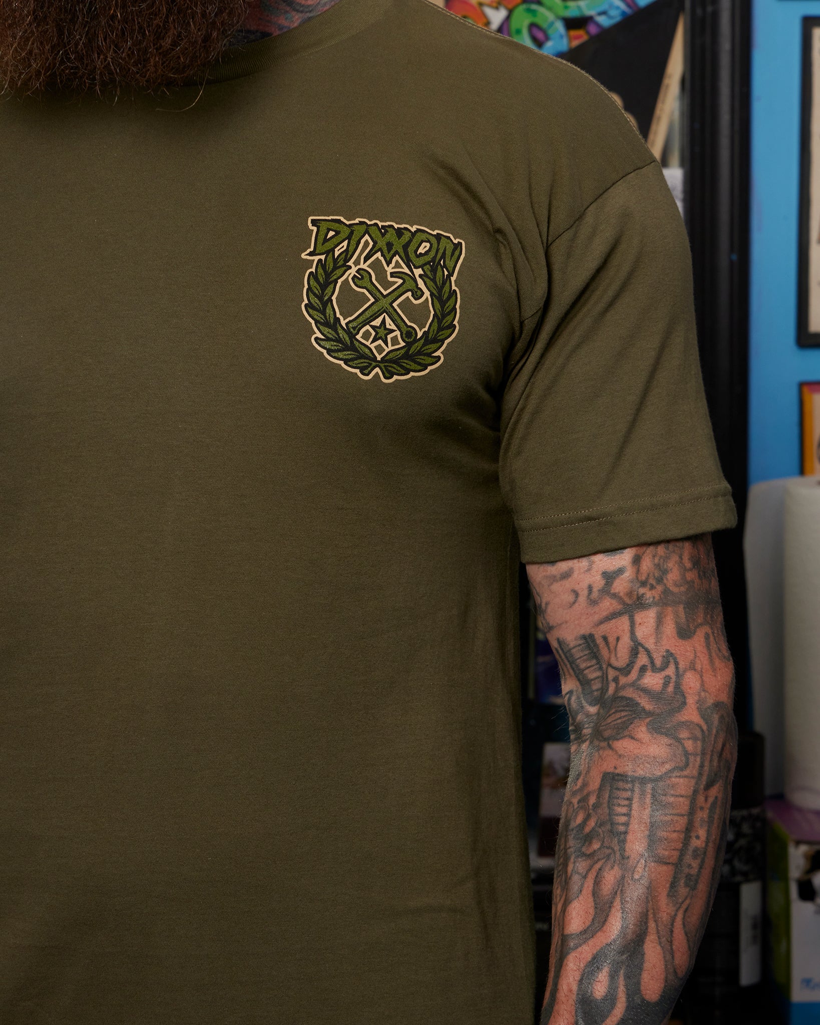 Party Crest T-Shirt - O.D. Green & Tan - Dixxon Flannel Co.