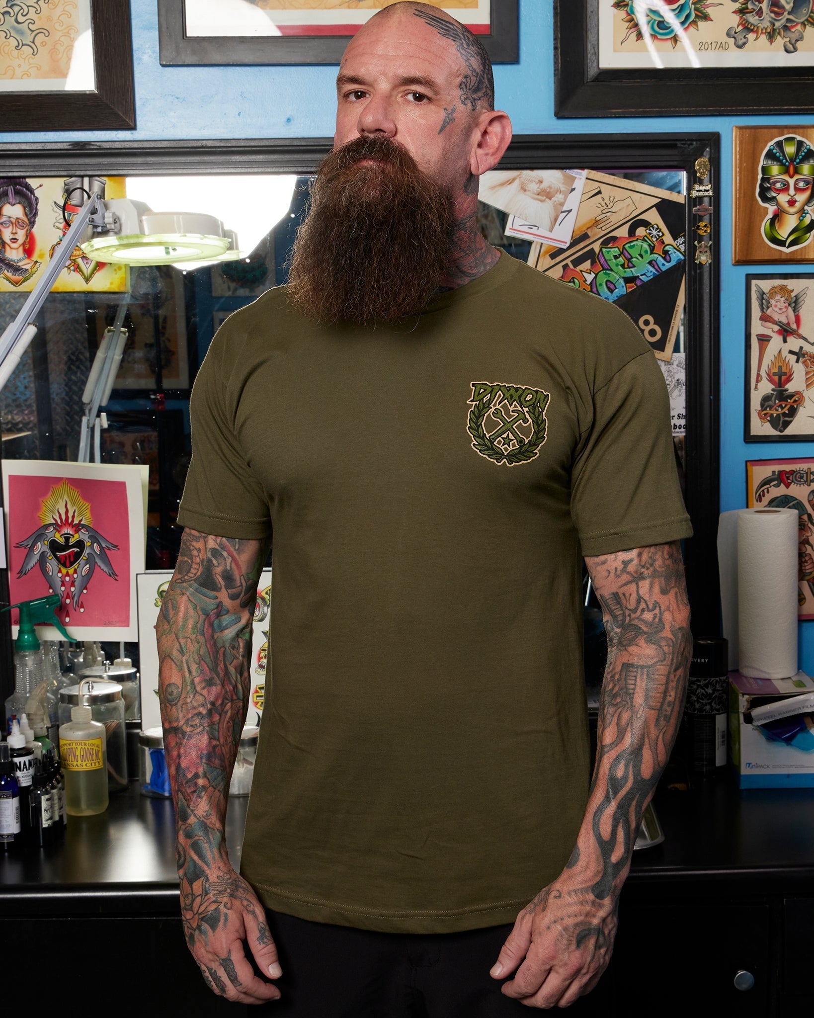 Party Crest T-Shirt - O.D. Green & Tan - Dixxon Flannel Co.